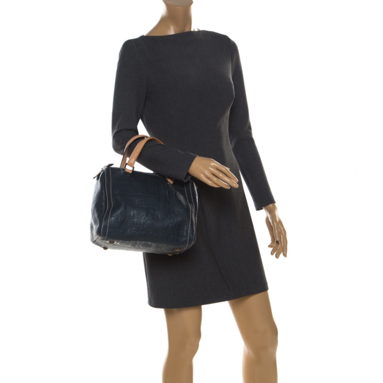 Pre Owned Carolina Herrera Green Monogram Leather Andy Boston Bag
