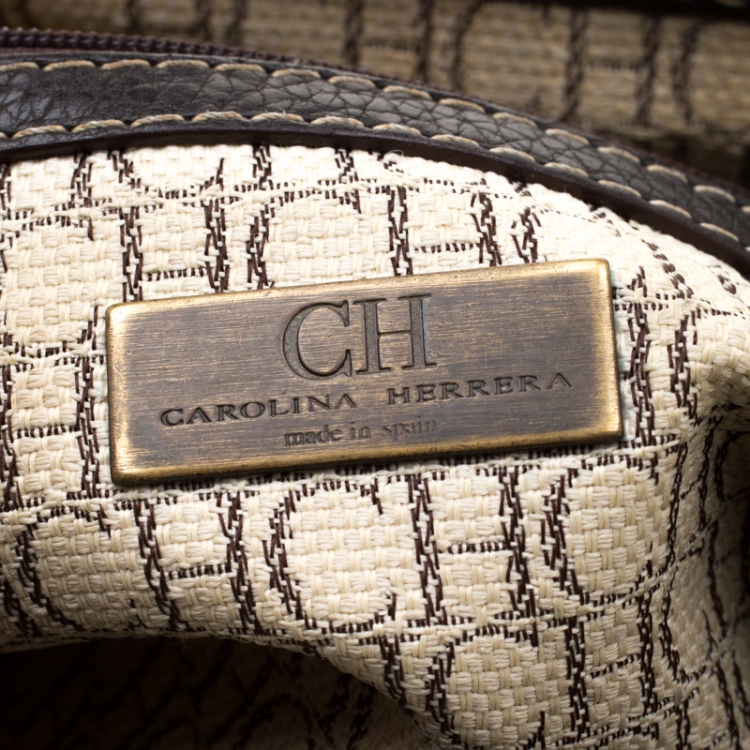 Pre Owned Carolina Herrera Dark Brown Signature Leather Tote