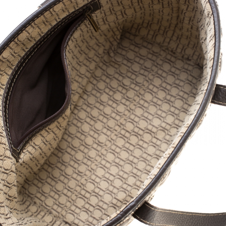 Pre Owned Carolina Herrera Dark Brown Signature Leather Tote