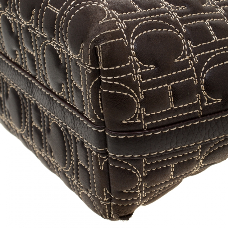 Pre Owned Carolina Herrera Dark Brown Signature Leather Tote