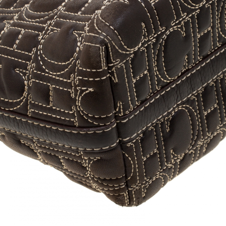 Pre Owned Carolina Herrera Dark Brown Signature Leather Tote