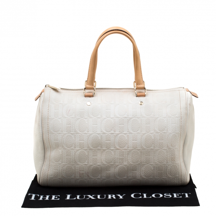 مملوكة مسبقًا Carolina Herrera White Leather Andy Boston Bag