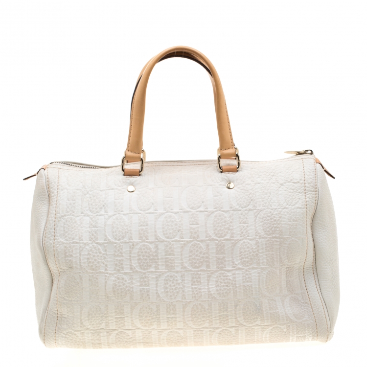 مملوكة مسبقًا Carolina Herrera White Leather Andy Boston Bag