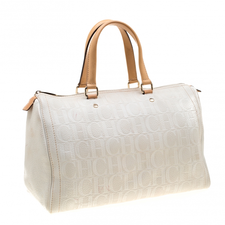 مملوكة مسبقًا Carolina Herrera White Leather Andy Boston Bag