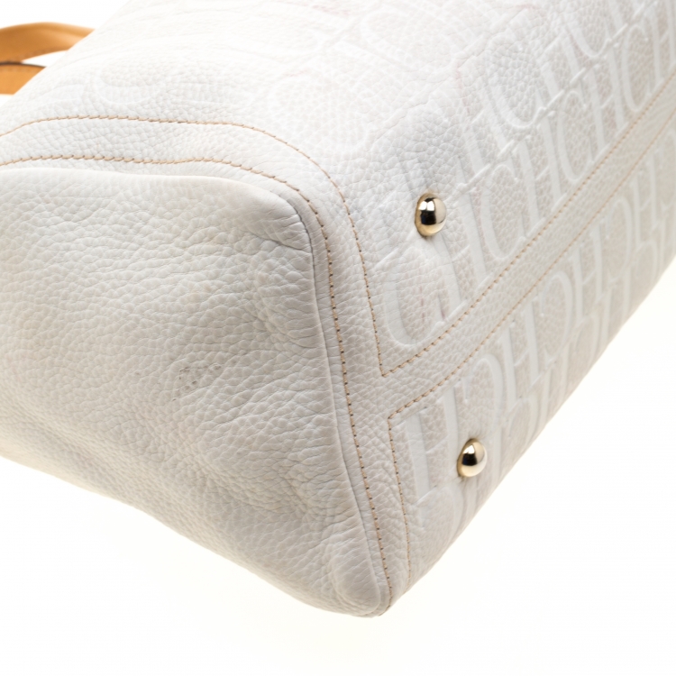 مملوكة مسبقًا Carolina Herrera White Leather Andy Boston Bag