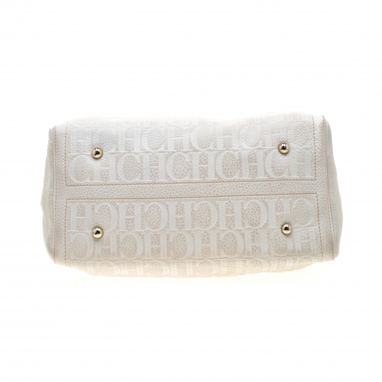 مملوكة مسبقًا Carolina Herrera White Leather Andy Boston Bag