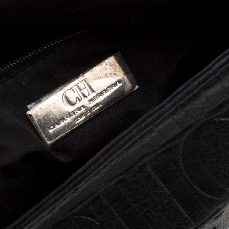 Pre Owned Carolina Herrera Black Monogram Leather Audrey Shoulder Bag