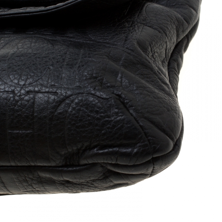 Pre Owned Carolina Herrera Black Monogram Leather Audrey Shoulder Bag