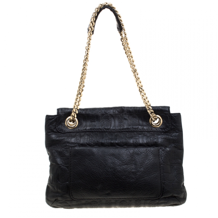 Pre Owned Carolina Herrera Black Monogram Leather Audrey Shoulder Bag