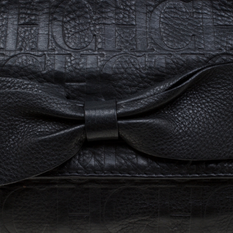 Pre Owned Carolina Herrera Black Monogram Leather Audrey Shoulder Bag