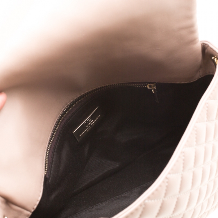 Pre Owned Carolina Herrera Beige Quilted Leather Flap Chain Shoulder Bag