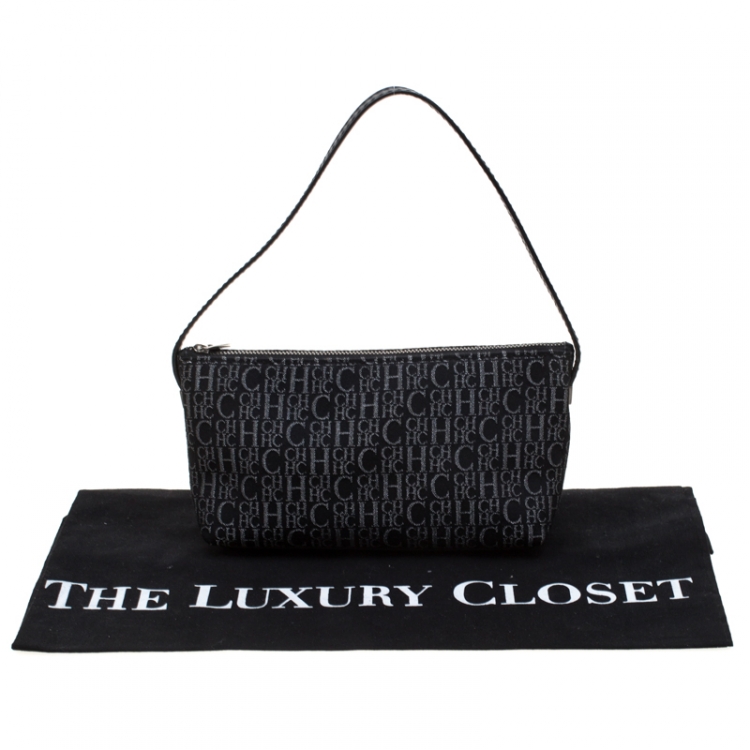 Pre Owned Carolina Herrera Black Signature Canvas Pochette Bag