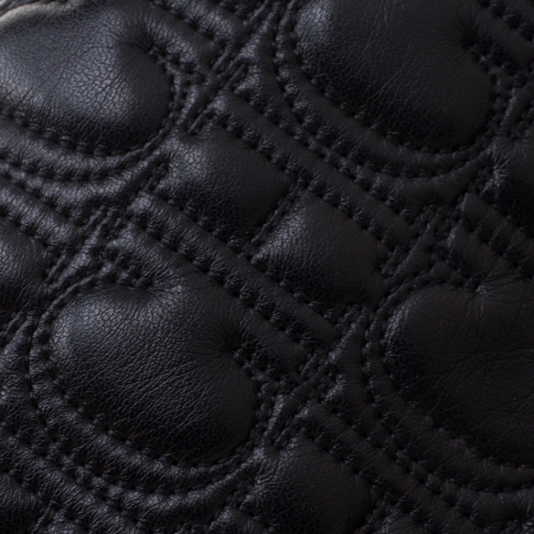 Pre Owned Carolina Herrera Black Monogram Leather Jerry Chain Clutch 