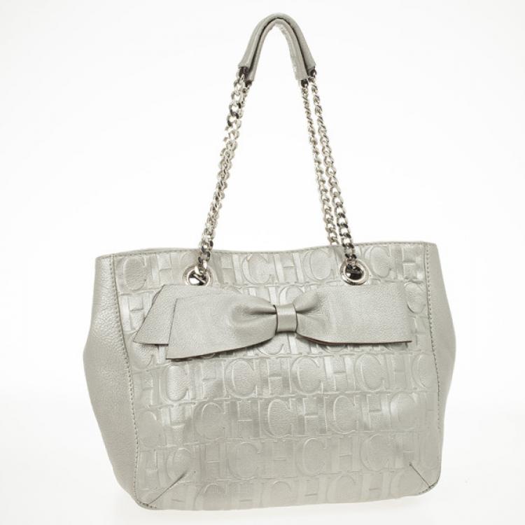 Pre Owned Carolina Herrera Gold Monogram Embossed ‘New Anna’ Tote