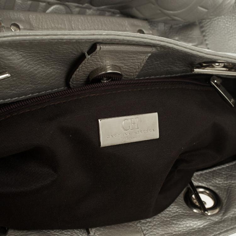 Pre Owned Carolina Herrera Gold Monogram Embossed ‘New Anna’ Tote