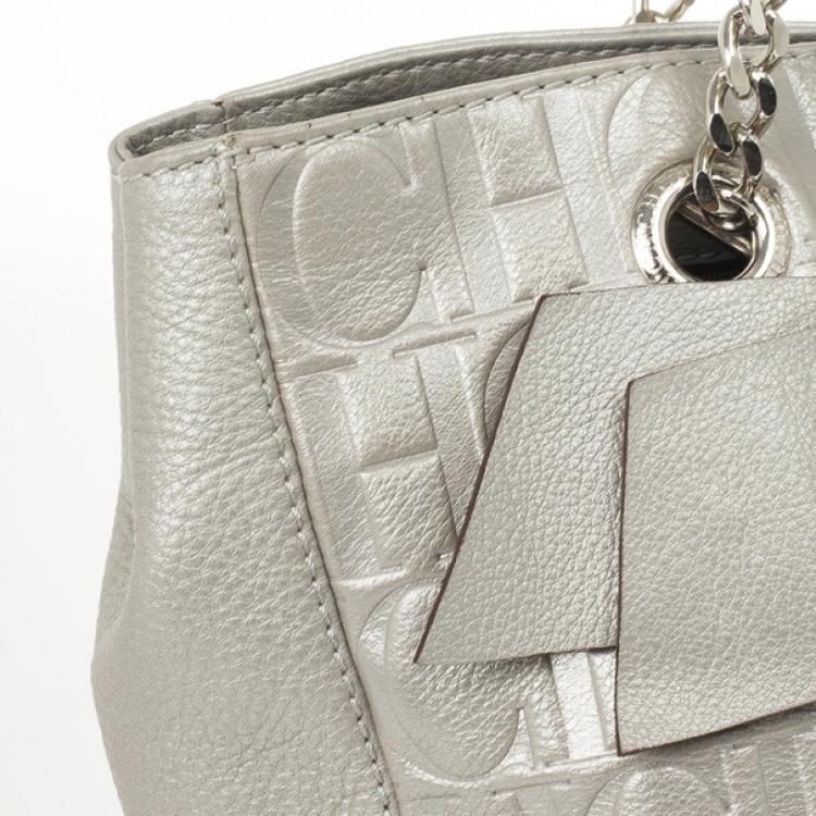 Pre Owned Carolina Herrera Gold Monogram Embossed ‘New Anna’ Tote