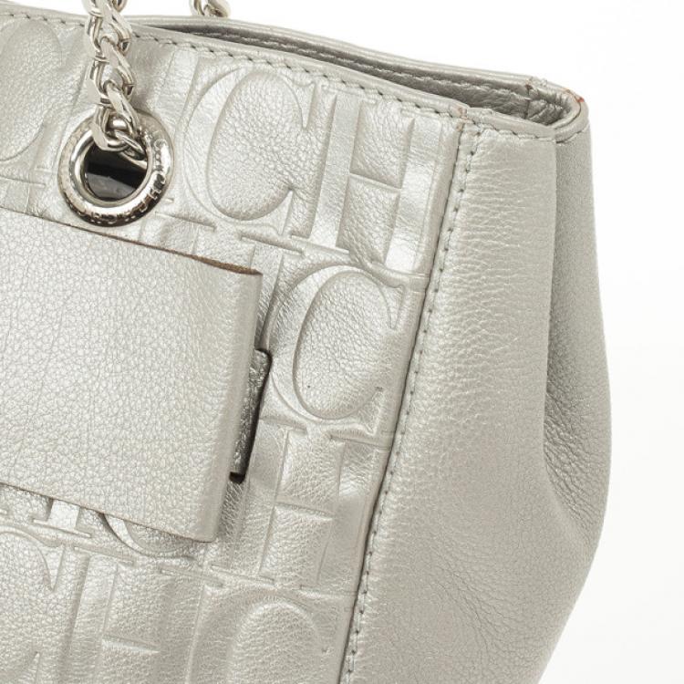 Pre Owned Carolina Herrera Gold Monogram Embossed ‘New Anna’ Tote