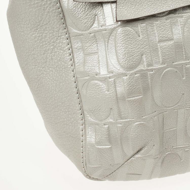 Pre Owned Carolina Herrera Gold Monogram Embossed ‘New Anna’ Tote