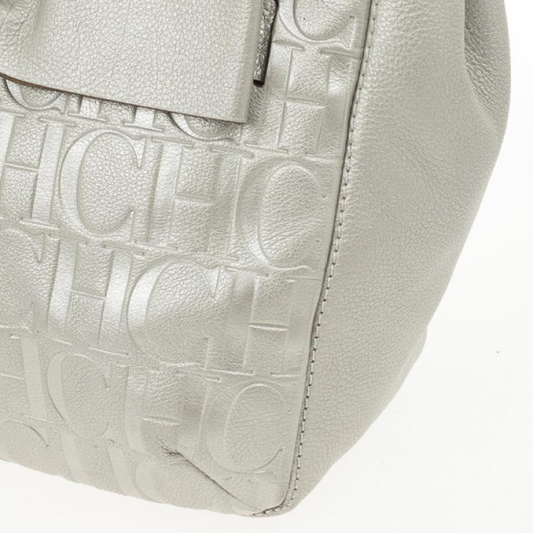 Pre Owned Carolina Herrera Gold Monogram Embossed ‘New Anna’ Tote