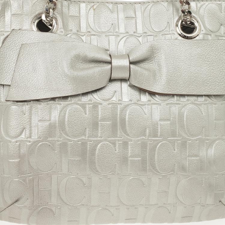 Pre Owned Carolina Herrera Gold Monogram Embossed ‘New Anna’ Tote