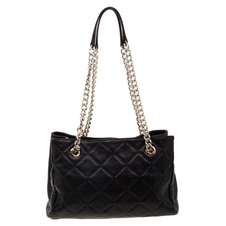Pre Owned Carolina Herrera Black Quilted Leather Shopper Tote