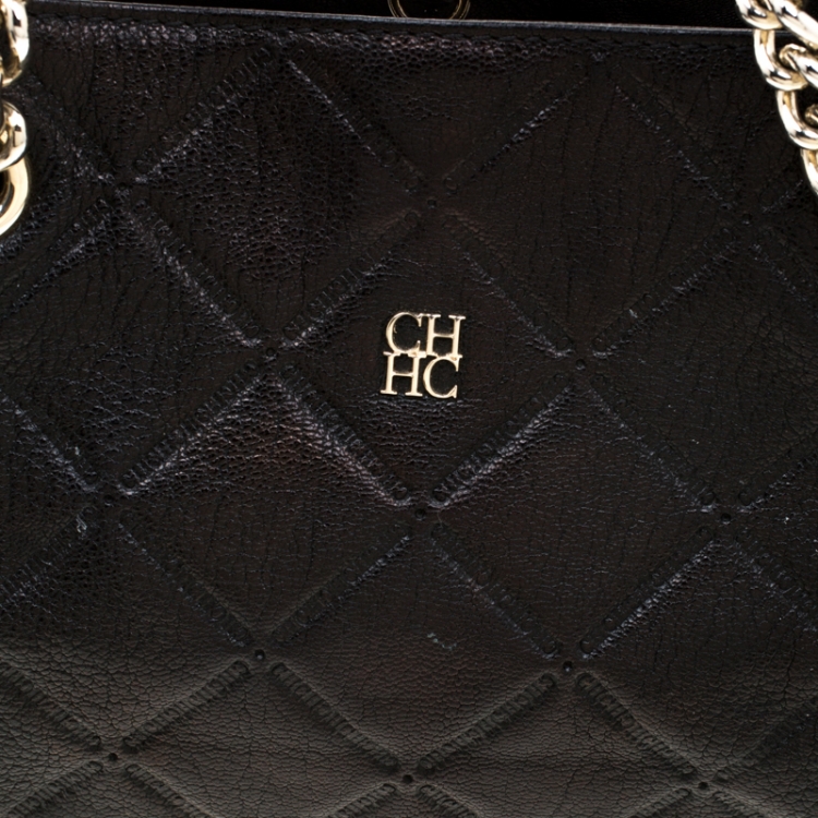 Pre Owned Carolina Herrera Black Quilted Leather Shopper Tote