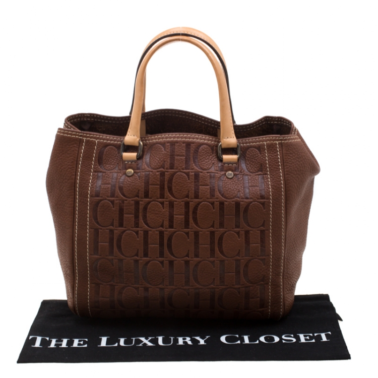 Pre Owned Carolina Herrera Brown Monogram Leather Andy Tote