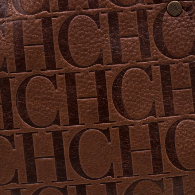 Pre Owned Carolina Herrera Brown Monogram Leather Andy Tote