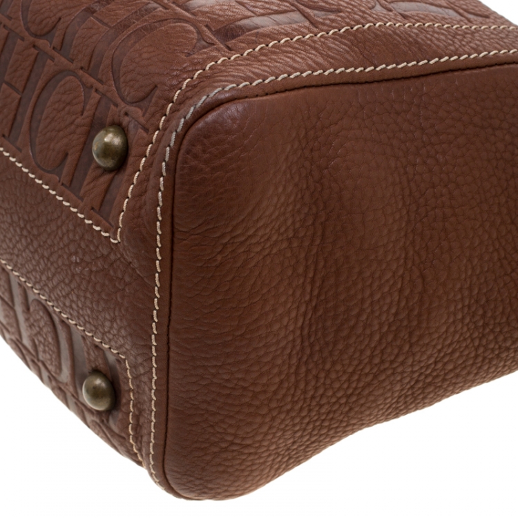 Pre Owned Carolina Herrera Brown Monogram Leather Andy Tote