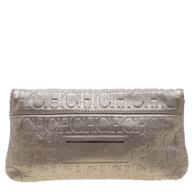 مملوكة مسبقًا Carolina Herrera Light Grey Leather Bow Shoulder Bag