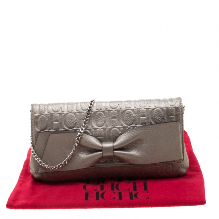 مملوكة مسبقًا Carolina Herrera Light Grey Leather Bow Shoulder Bag