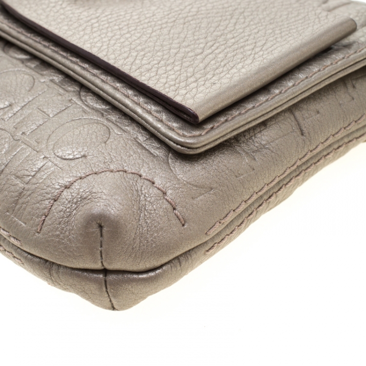 مملوكة مسبقًا Carolina Herrera Light Grey Leather Bow Shoulder Bag