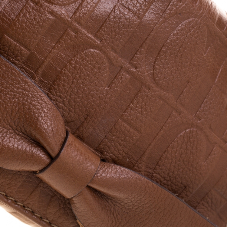 مملوكة مسبقًا Carolina Herrera Brown Monogram Leather Audrey Shoulder Bag
