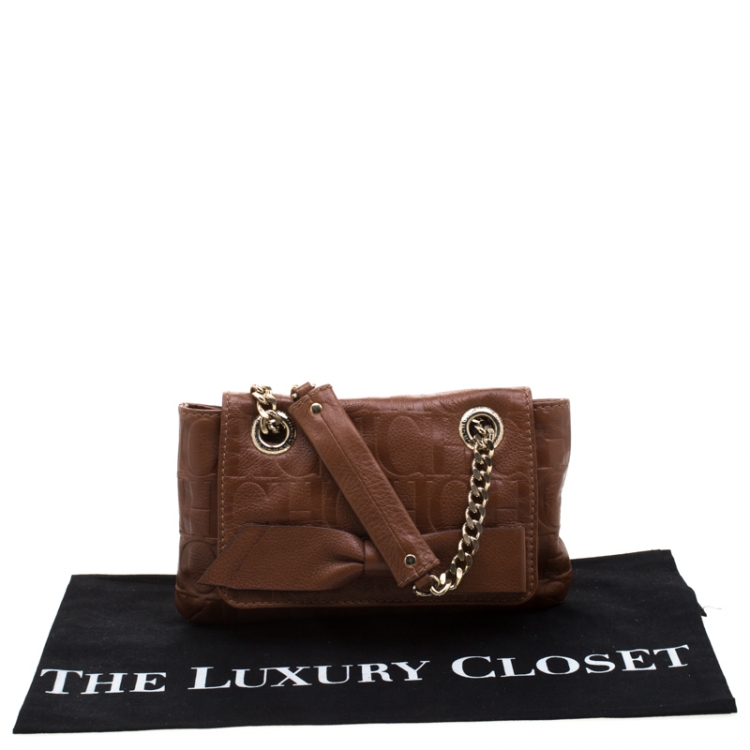 مملوكة مسبقًا Carolina Herrera Brown Monogram Leather Audrey Shoulder Bag