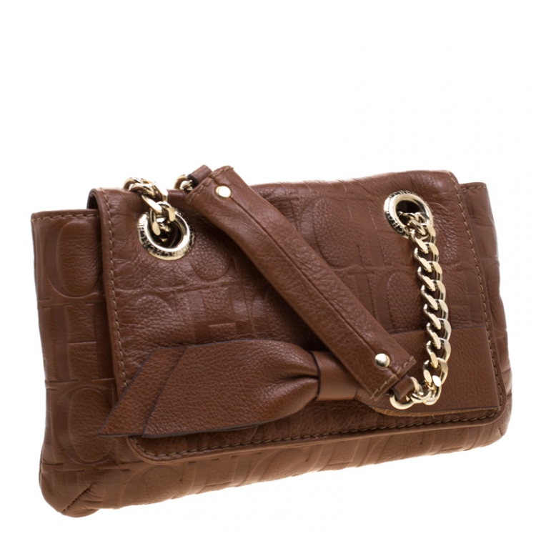 مملوكة مسبقًا Carolina Herrera Brown Monogram Leather Audrey Shoulder Bag