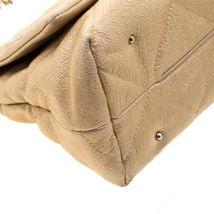 Pre Owned Carolina Herrera Gold Mettalic Quilted Leather Flap Chain Shoulder Bag