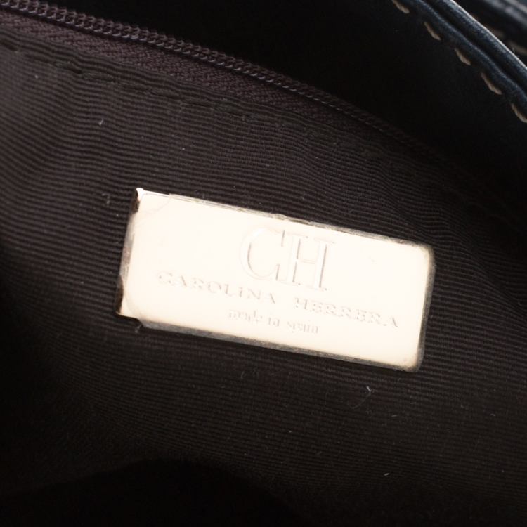 Pre Owned Carolina Herrera Dark Green Leather CH Logo Tote 