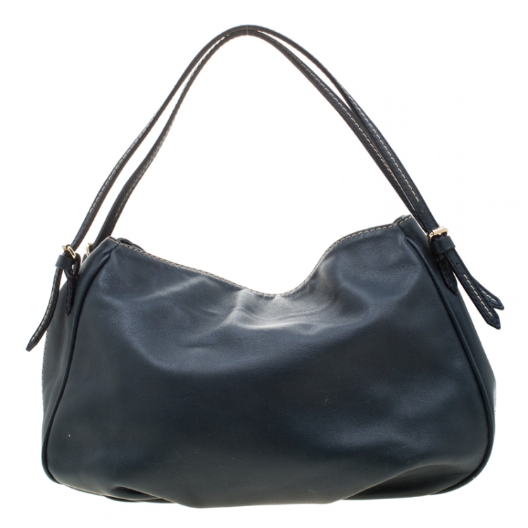 Pre Owned Carolina Herrera Dark Green Leather CH Logo Tote 