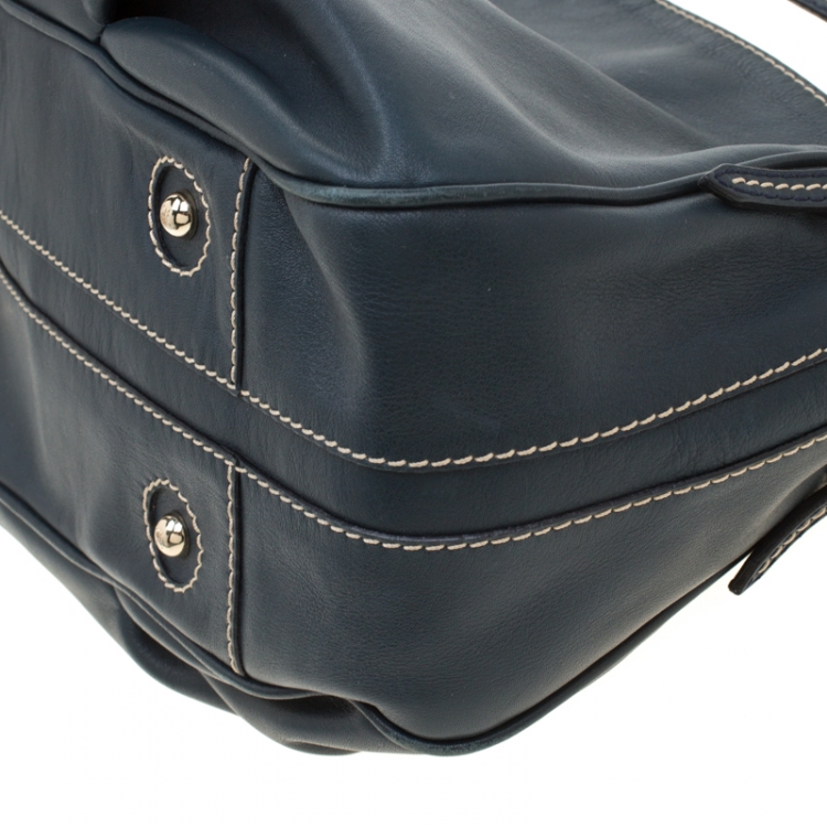 Pre Owned Carolina Herrera Dark Green Leather CH Logo Tote 