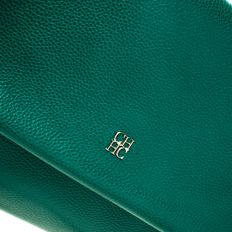Pre Owned Carolina Herrera Green Leather Minuetto Top Handle Bag