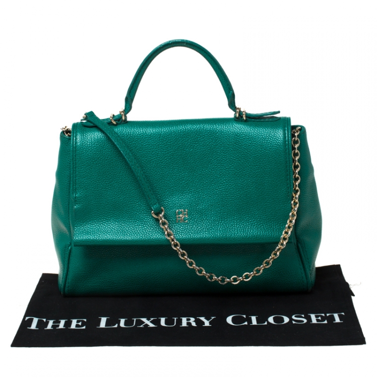 Pre Owned Carolina Herrera Green Leather Minuetto Top Handle Bag