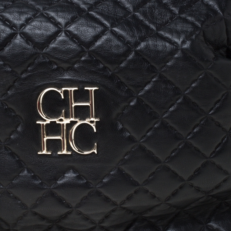 Pre Owned Carolina Herrera Black Quilted Leather Chain Satchel