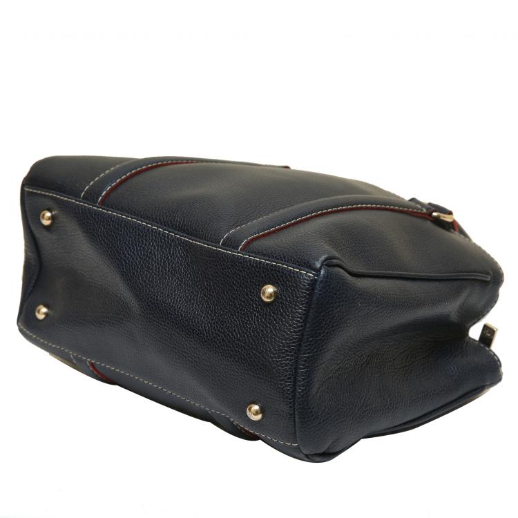 Pre Owned Carolina Herrera Dark Blue/Red Leather Matteo Tote