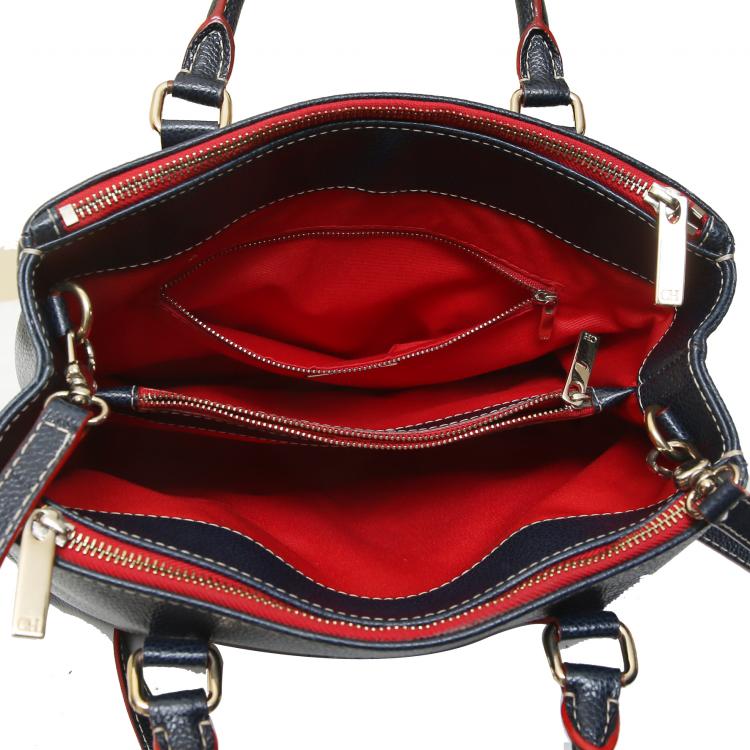 Pre Owned Carolina Herrera Dark Blue/Red Leather Matteo Tote