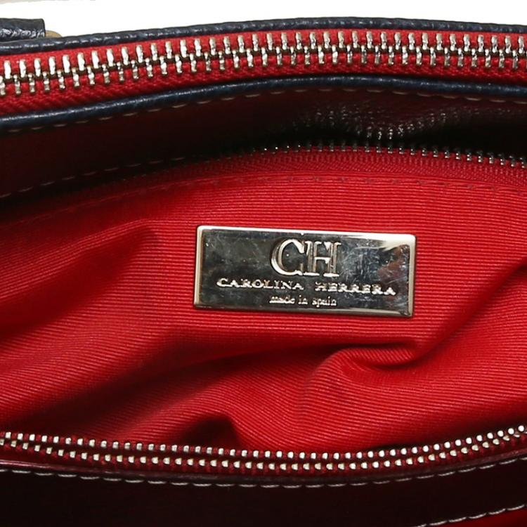Pre Owned Carolina Herrera Dark Blue/Red Leather Matteo Tote