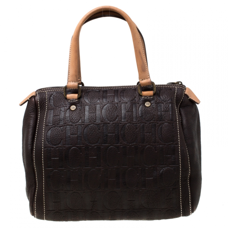 Pre Owned Carolina Herrera Dark Brown Leather Andy Satchel