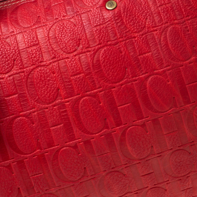 Pre Owned Carolina Herrera Red Leather Large Andy Boston Bag