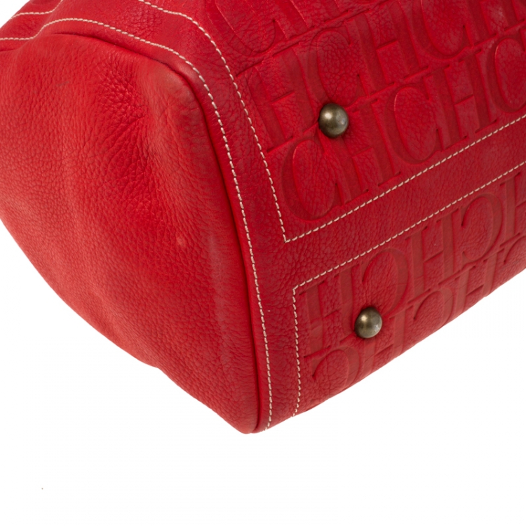 Pre Owned Carolina Herrera Red Leather Large Andy Boston Bag