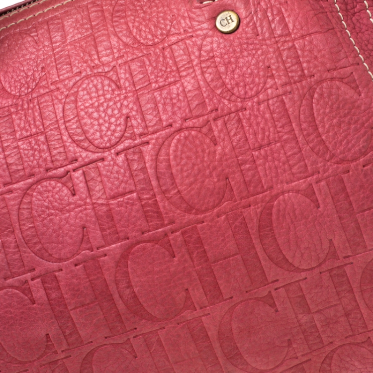Pre Owned Carolina Herrera Pink Monogram Leather Andy Boston Bag