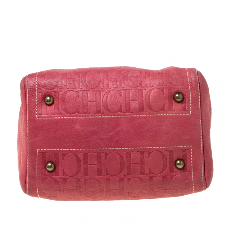 Pre Owned Carolina Herrera Pink Monogram Leather Andy Boston Bag